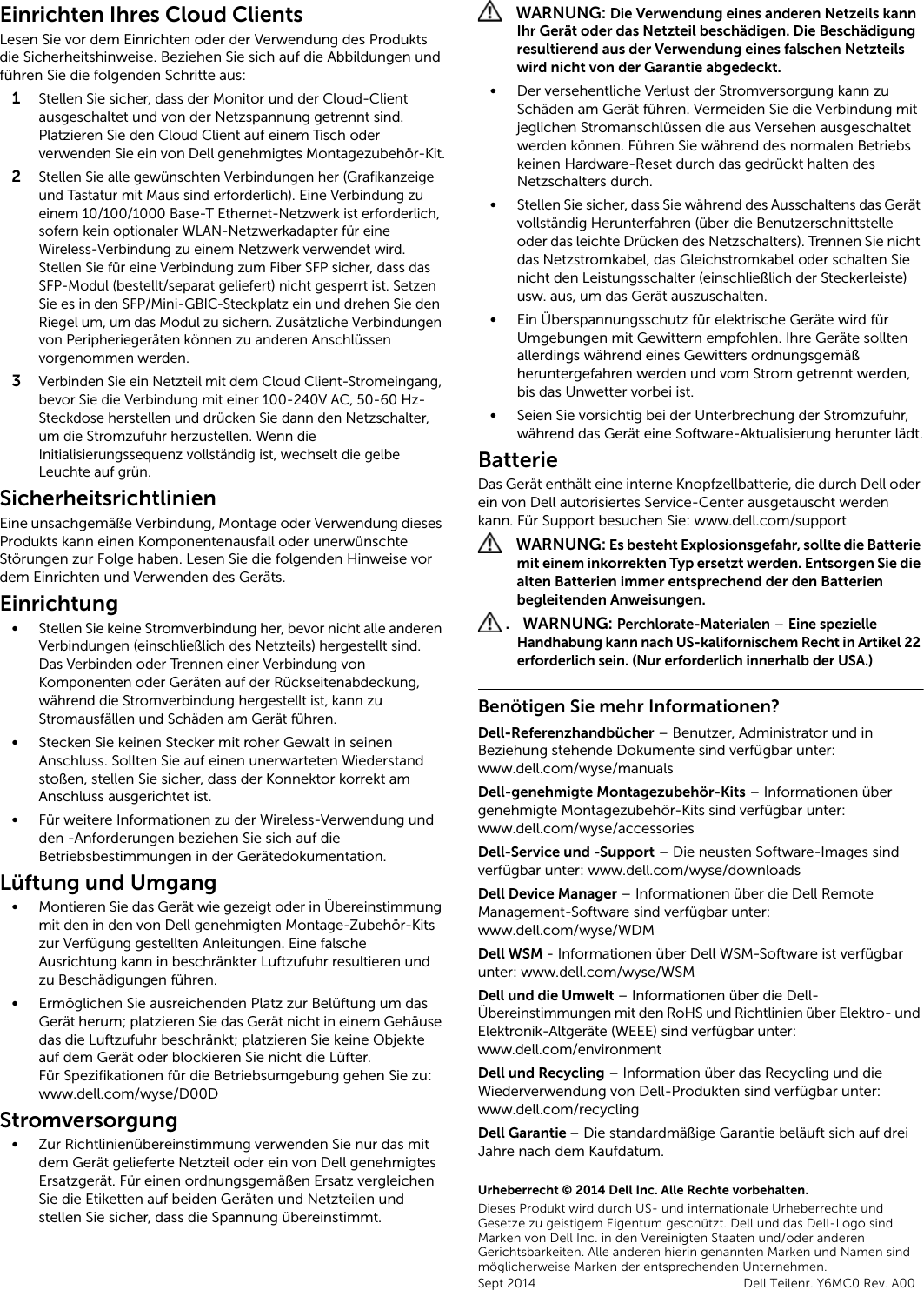 Page 6 of 6 - Dell Wyse-d00dx Wyse 5012/5290 (D Class Cloud Clients, L Dx0D) Schnellstart-Handbuch User Manual Weitere Dokumente - 5012 5290 Qsg De-de