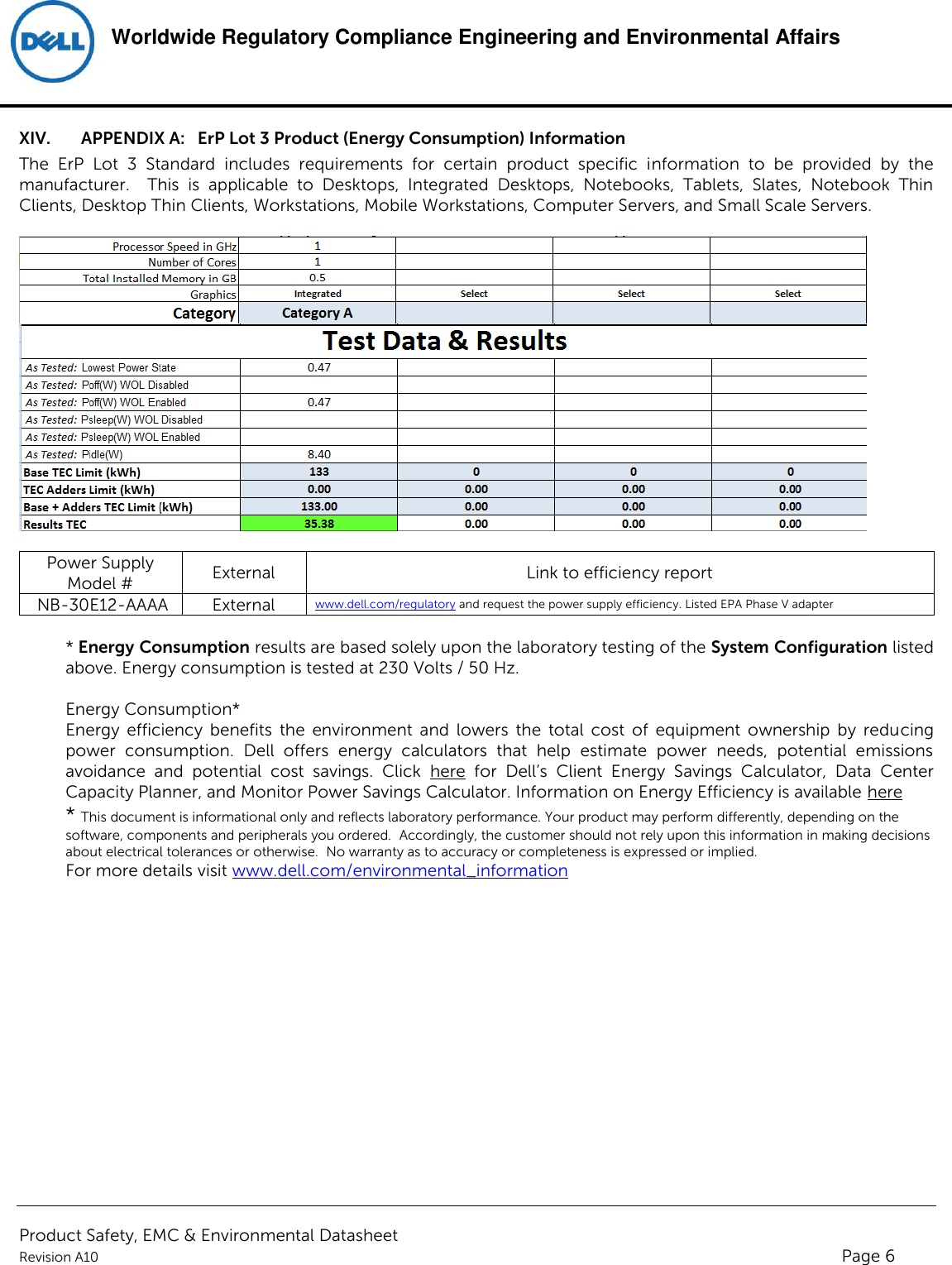 Page 6 of 6 - Dell Wyse-p25 Product Safety, EMC And Environmental Datasheet User Manual  - Regulatory Wyse 5030 Pcoip Zero Client,pxnyyyy,n A,dell