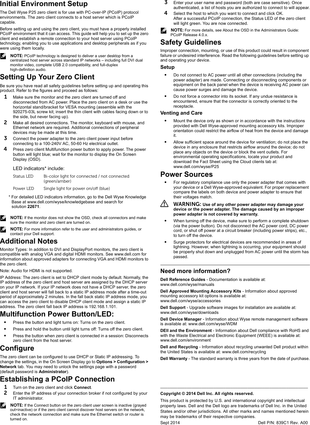 Page 3 of 10 - Dell Wyse-p25 Wyse 5020 (P Class Zero Clients,  PxN) Quick Start Guide User Manual - Px N) Setup He-il