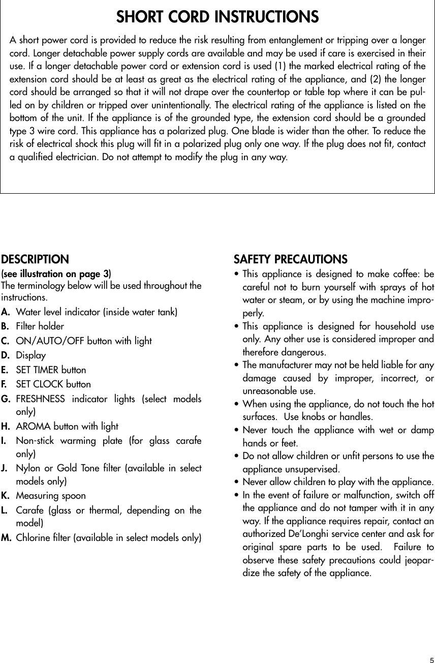 Page 2 of 6 - Delonghi Delonghi-14-Cup-Coffee-Maker-Dc514T-Instruction-Manual- GB  Delonghi-14-cup-coffee-maker-dc514t-instruction-manual