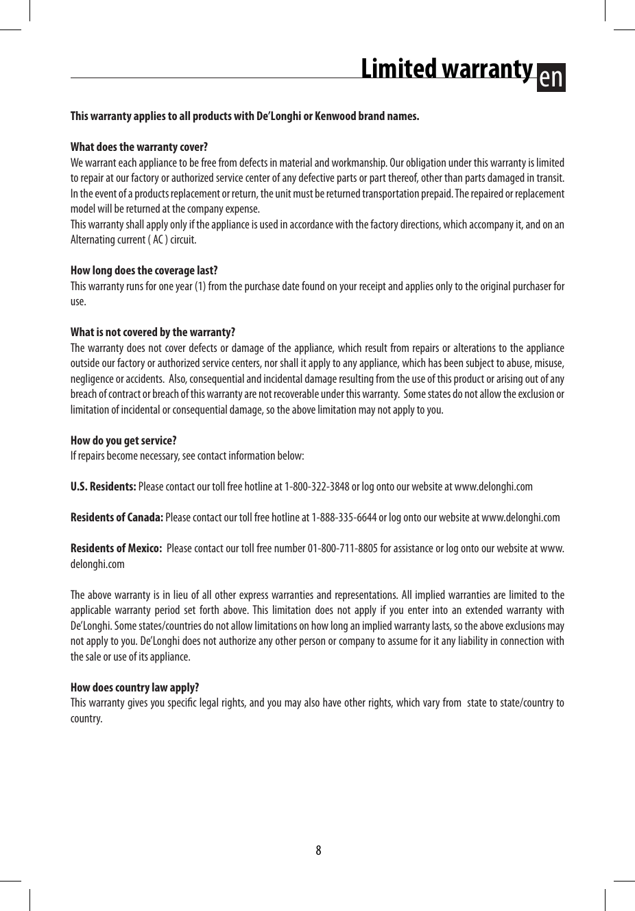 Page 5 of 5 - Delonghi Delonghi-Ac-150-Instruction-Manual-  Delonghi-ac-150-instruction-manual