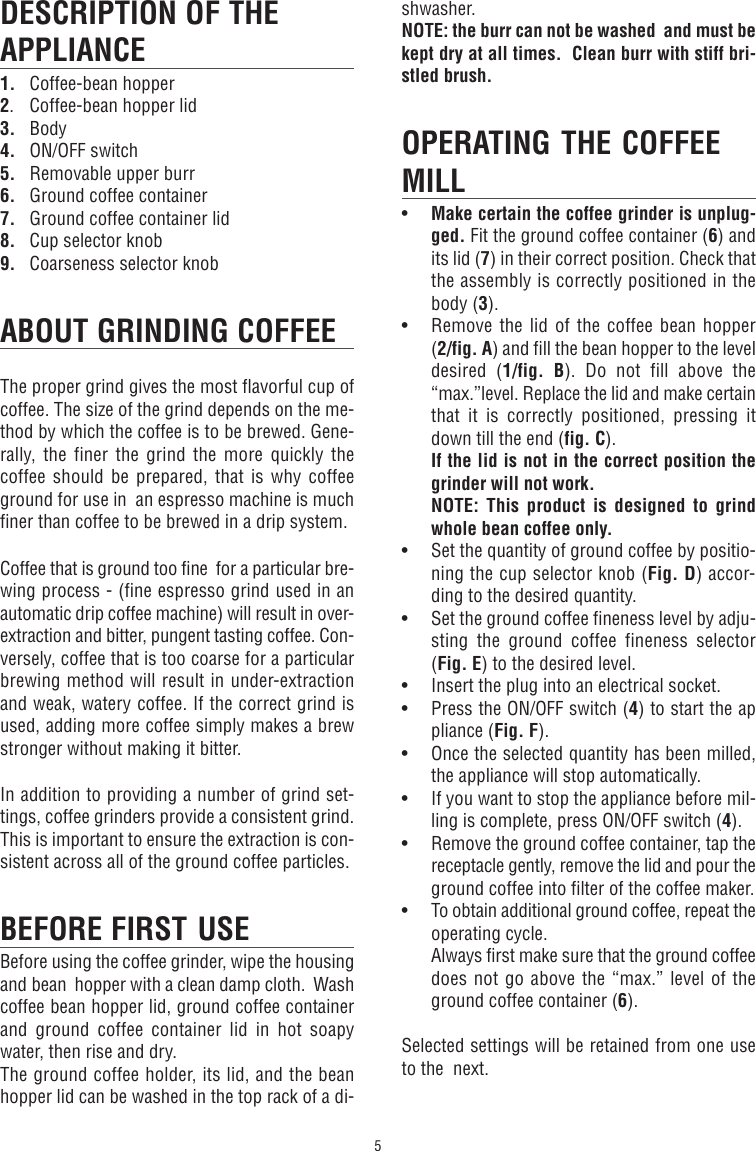 Page 2 of 5 - Delonghi Delonghi-Burr-Coffee-Grinder-Kg89-Instruction-Manual-Introduction- GB- 1771015IDL  Delonghi-burr-coffee-grinder-kg89-instruction-manual-introduction