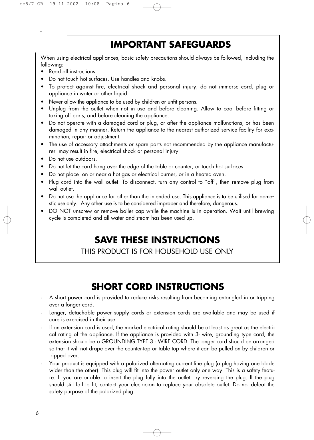 Page 6 of 11 - Delonghi Delonghi-Coffee-Maker-Ec5-Users-Manual- Ec5/7  Delonghi-coffee-maker-ec5-users-manual