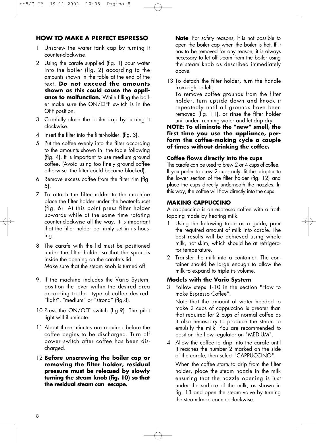 Page 8 of 11 - Delonghi Delonghi-Coffee-Maker-Ec5-Users-Manual- Ec5/7  Delonghi-coffee-maker-ec5-users-manual