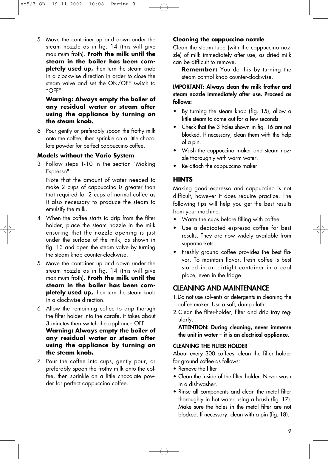 Page 9 of 11 - Delonghi Delonghi-Coffee-Maker-Ec5-Users-Manual- Ec5/7  Delonghi-coffee-maker-ec5-users-manual