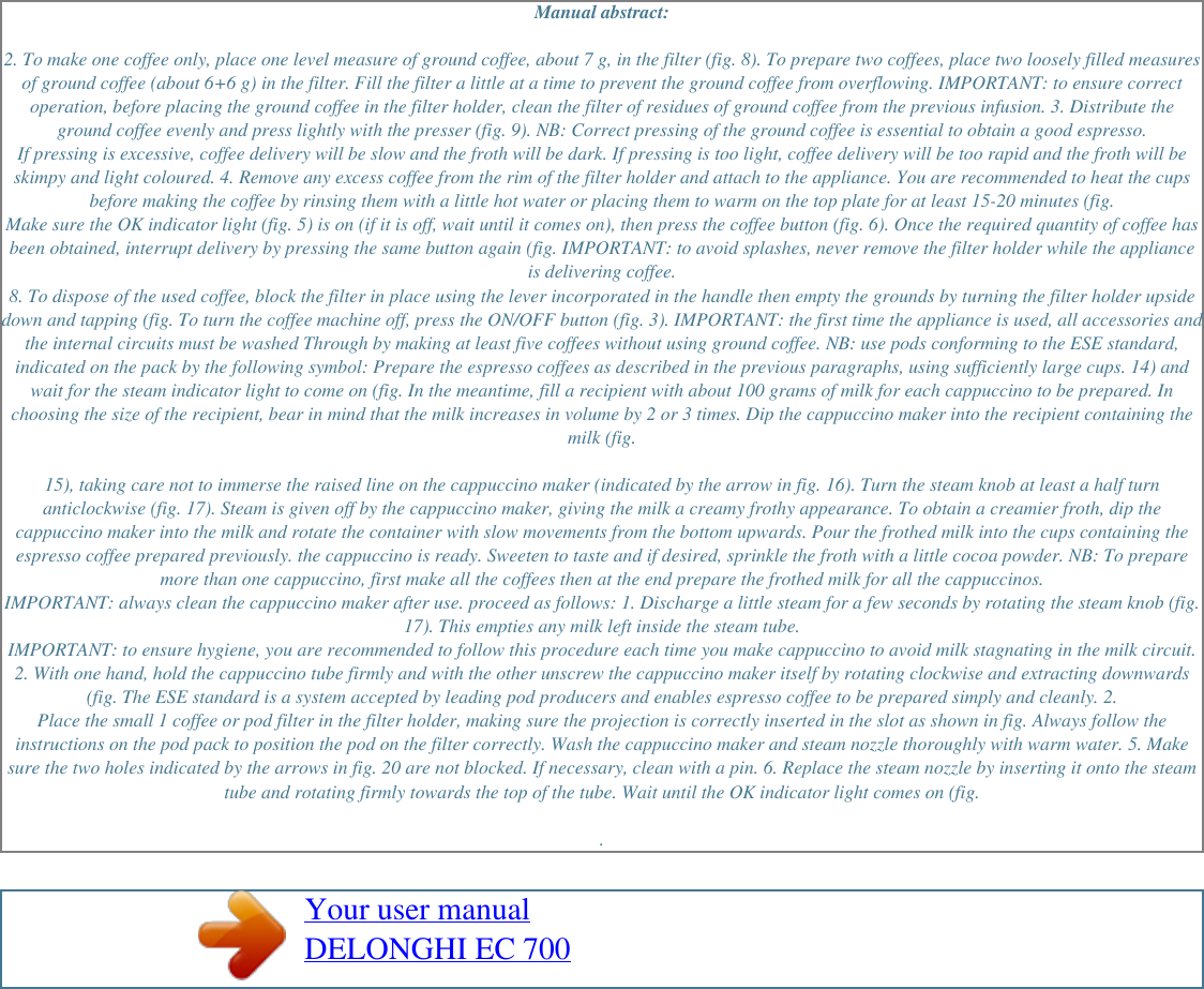 Page 2 of 2 - Delonghi Delonghi-Coffeemaker-Ec-700-Users-Manual- User Manual EC 700  Delonghi-coffeemaker-ec-700-users-manual