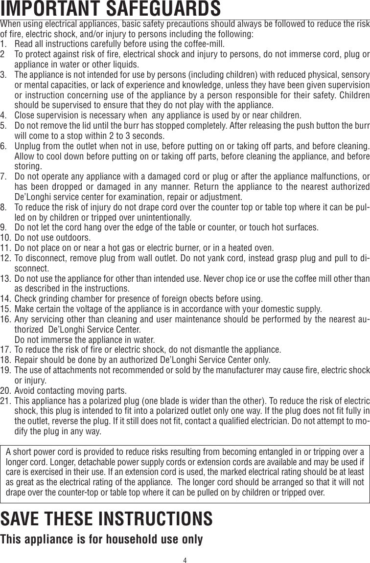 Page 4 of 9 - Delonghi Delonghi-Coffeemaker-Kg-79-89-Users-Manual- GB-1771007IDL  Delonghi-coffeemaker-kg-79-89-users-manual