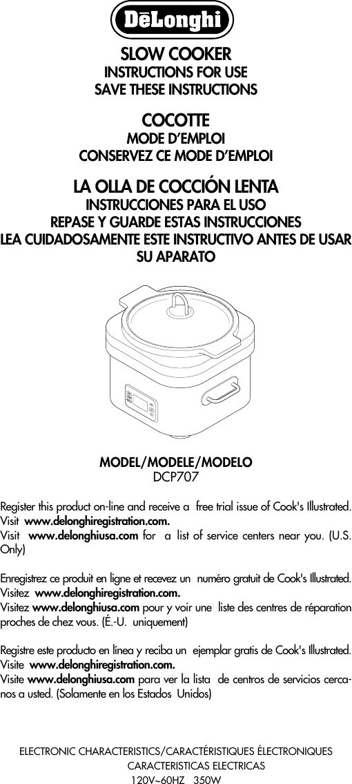 User manual DeLonghi DCP707 (English - 23 pages)