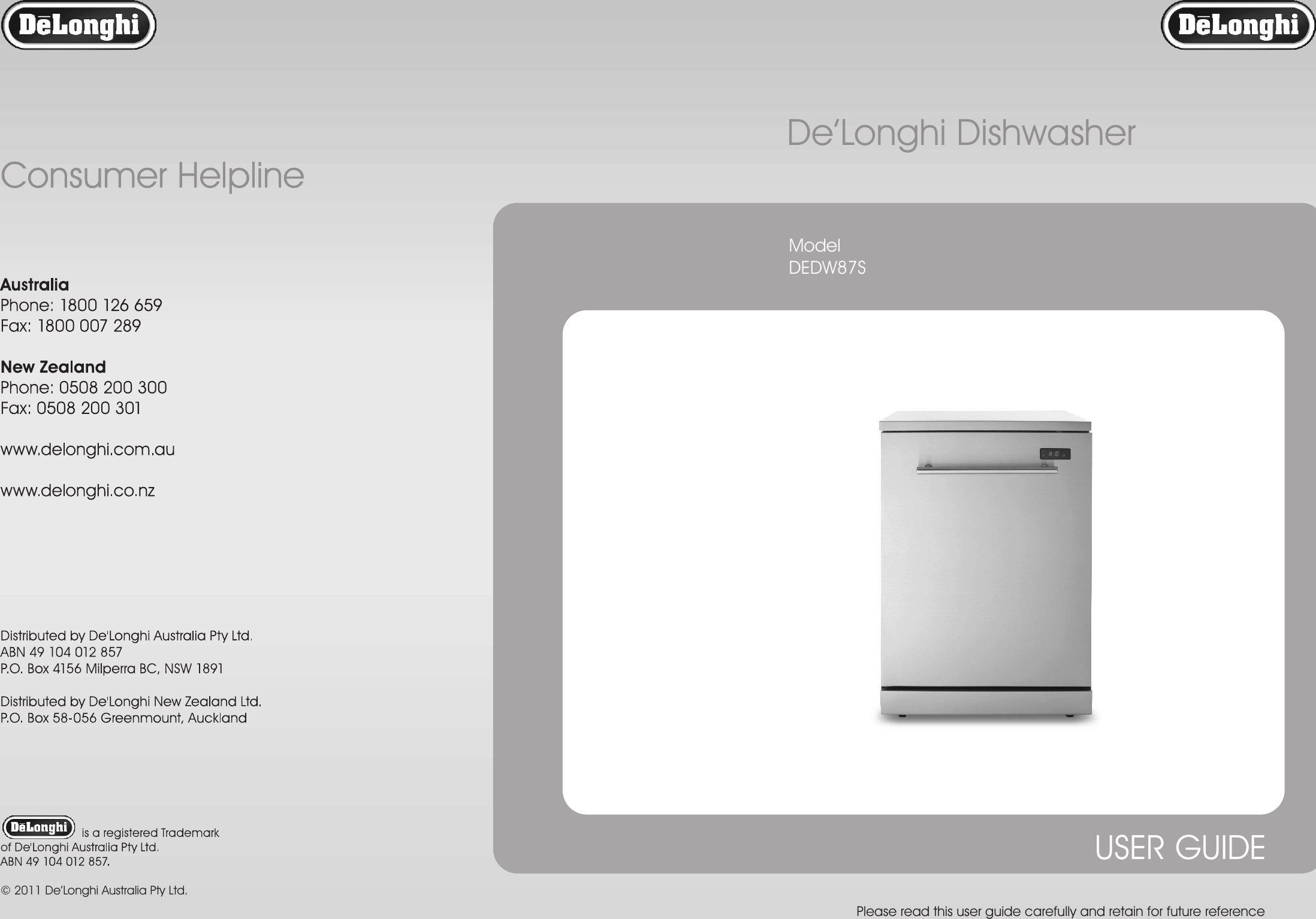 Page 1 of 12 - Delonghi Delonghi-Dishwasher-Dedw875-Users-Manual- Dishwasher DEDW87S - Ins Manual  Delonghi-dishwasher-dedw875-users-manual