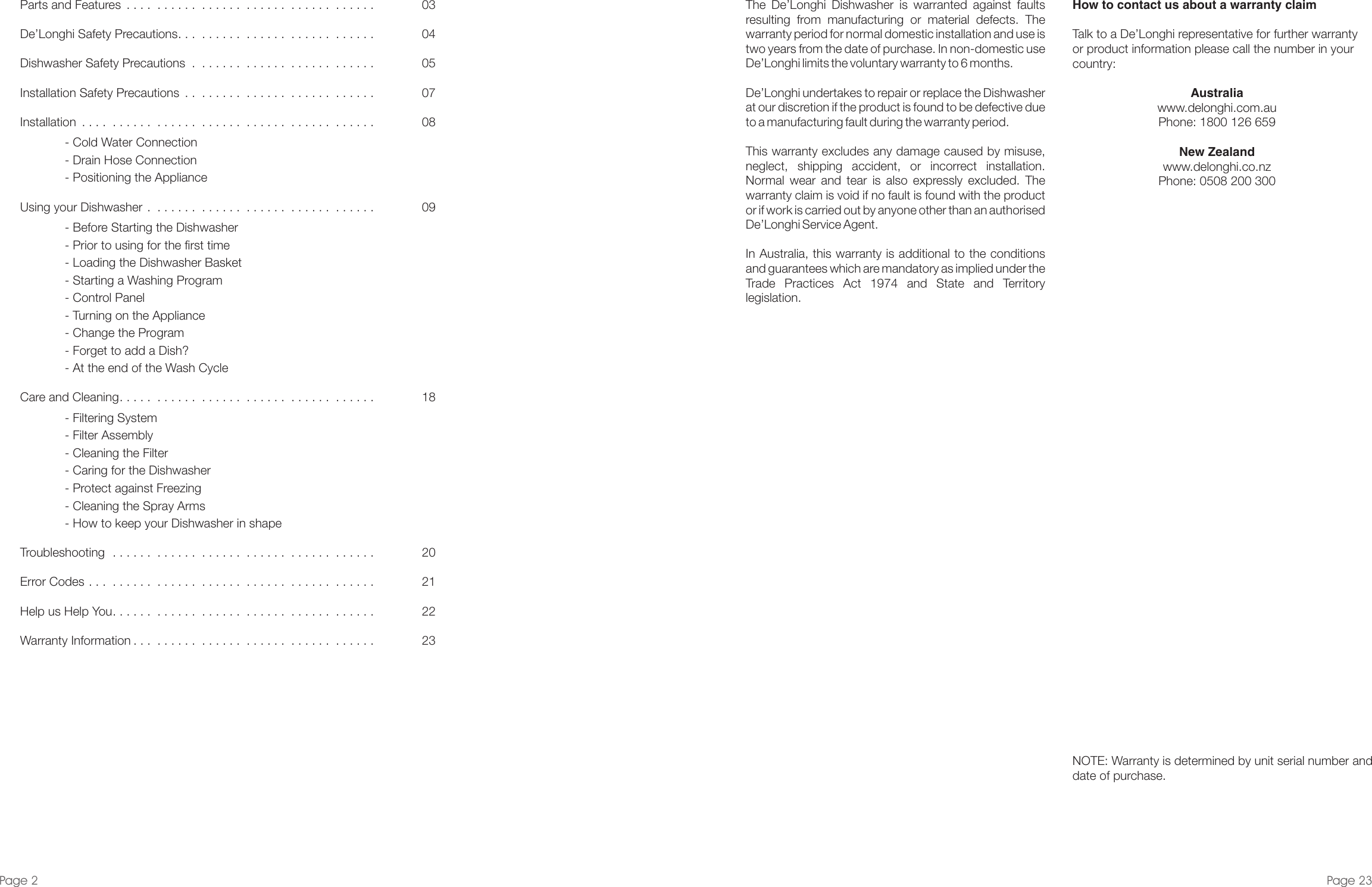 Page 2 of 12 - Delonghi Delonghi-Dishwasher-Dedw875-Users-Manual- Dishwasher DEDW87S - Ins Manual  Delonghi-dishwasher-dedw875-users-manual