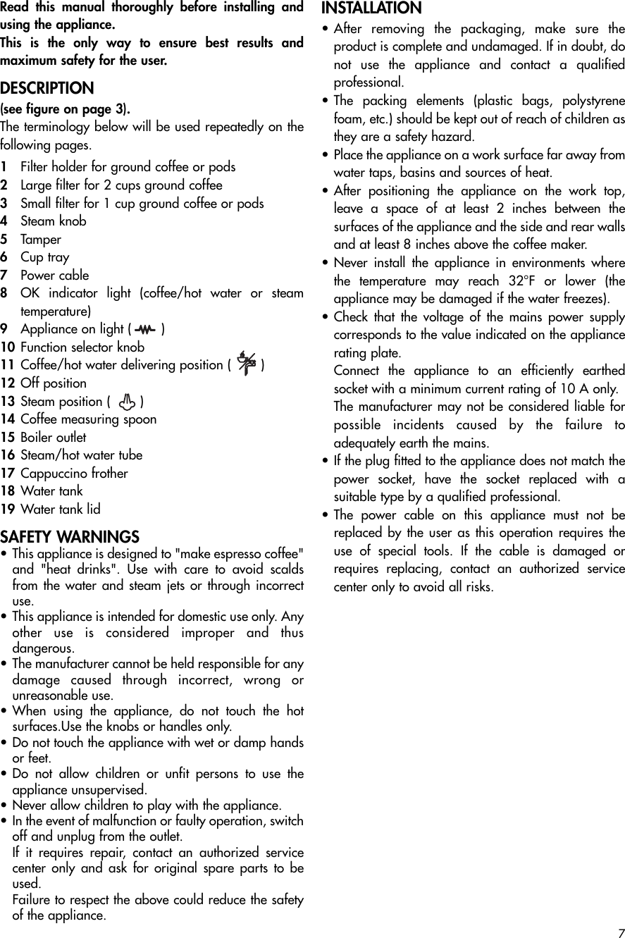 Page 2 of 7 - Delonghi Delonghi-Ec-155-Instruction-Manual- _ZANELLAG02  Delonghi-ec-155-instruction-manual