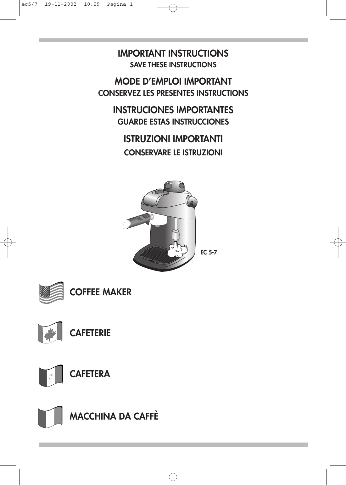 Delonghi Ec 5 Instruction Manual Ec5/7