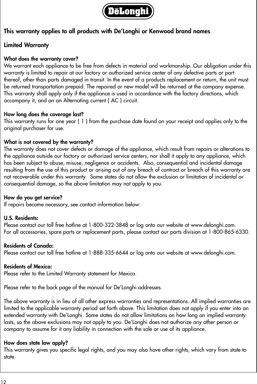 Page 7 of 7 - Delonghi Delonghi-Ec-702-Instruction-Manual- GB  Delonghi-ec-702-instruction-manual