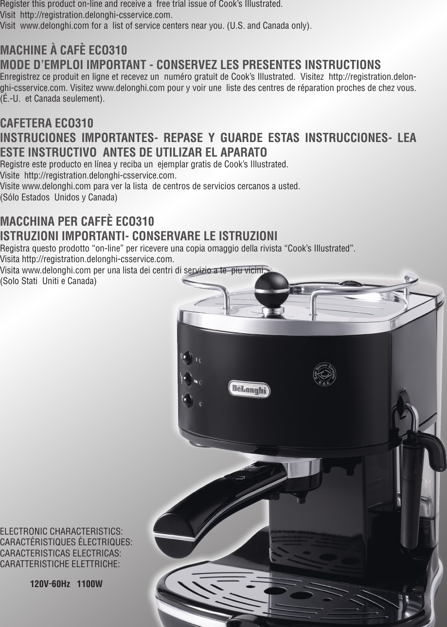 Page 2 of 6 - Delonghi Delonghi-Eco-310-Bk-Instruction-Manual-Introduction-  Delonghi-eco-310-bk-instruction-manual-introduction