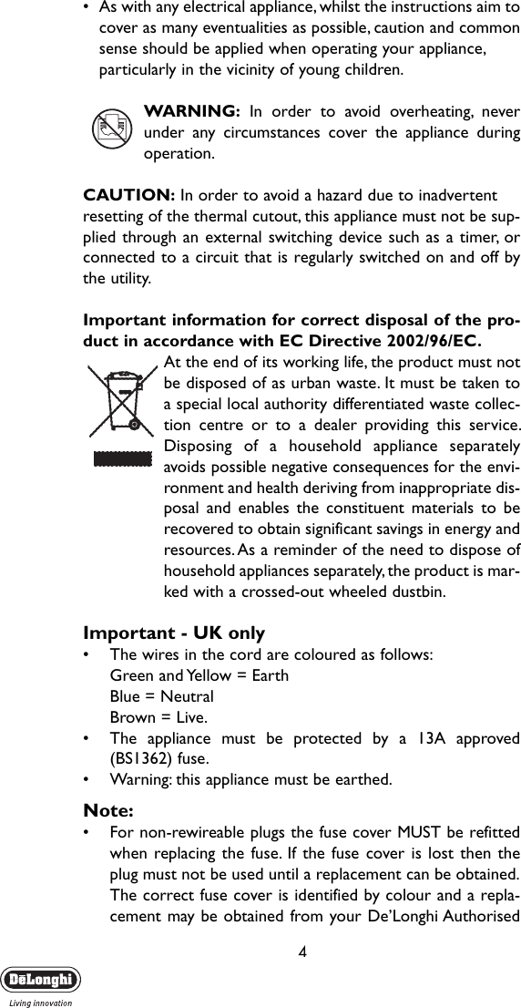 Page 4 of 7 - Delonghi Delonghi-Electric-Heater-V550715-Users-Manual- GB-5710910011  Delonghi-electric-heater-v550715-users-manual