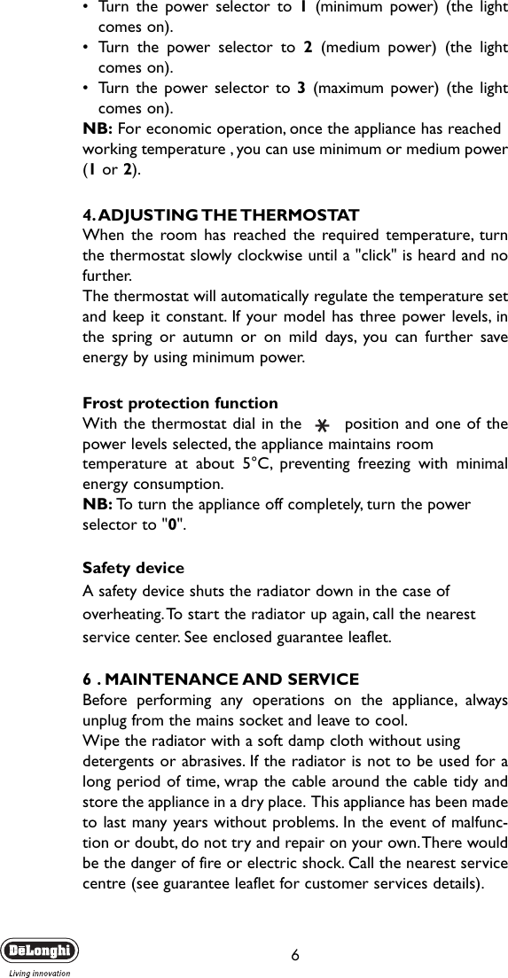 Page 6 of 7 - Delonghi Delonghi-Electric-Heater-V550715-Users-Manual- GB-5710910011  Delonghi-electric-heater-v550715-users-manual