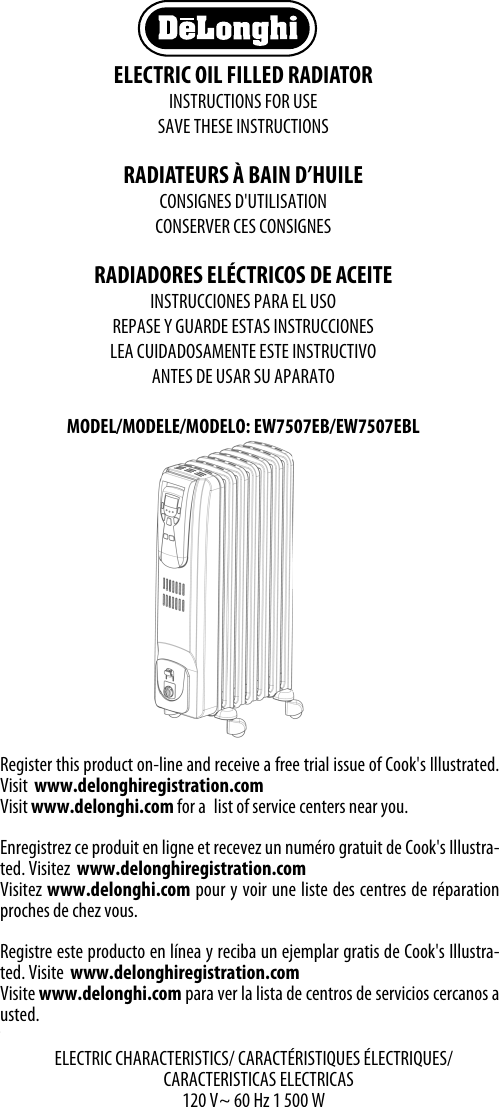 Page 1 of 8 - Delonghi Delonghi-Ew7507Eb-Instruction-Manual- EN-5718510611  Delonghi-ew7507eb-instruction-manual