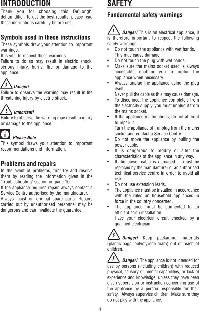 Page 4 of 10 - Delonghi Delonghi-Gb-5714810131-Owner-S-Manual GB-5714810131/01