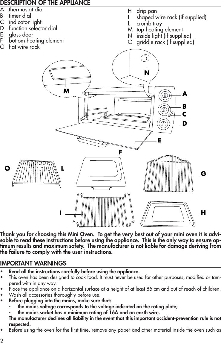 Page 2 of 11 - Delonghi Delonghi-Oven-Eo12001-Users-Manual- Progetto1  Delonghi-oven-eo12001-users-manual