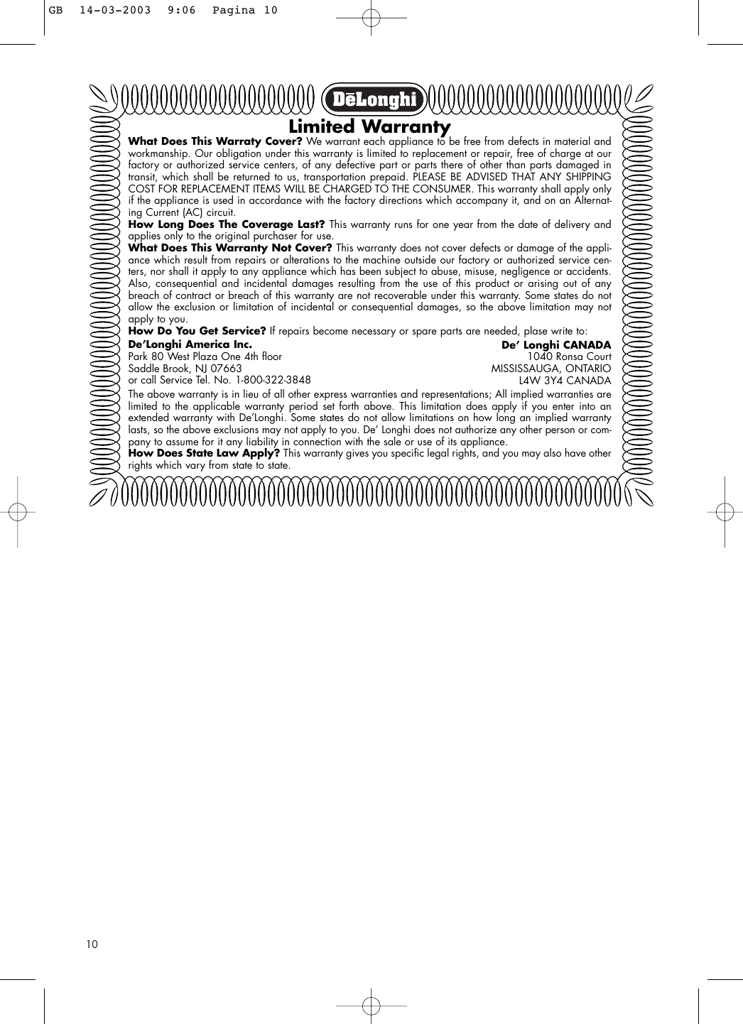 Page 10 of 10 - Delonghi Delonghi-Toaster-Oven-Broiler-Users-Manual- GB Delonghi-toaster-oven-broiler-users-manual