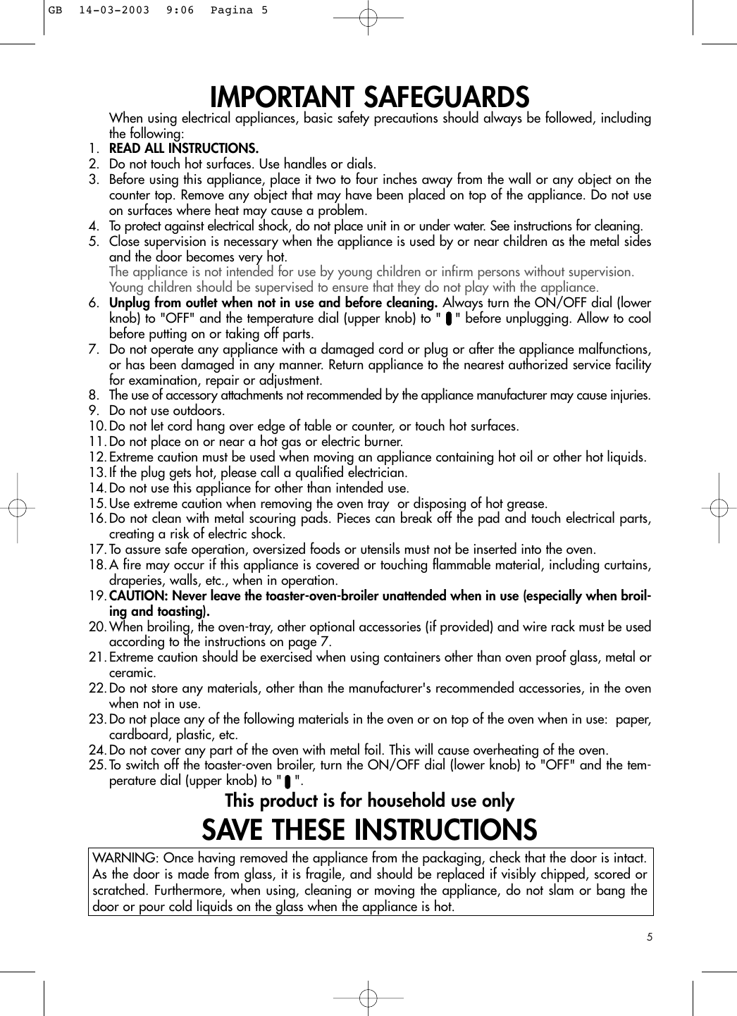 Page 5 of 10 - Delonghi Delonghi-Toaster-Oven-Broiler-Users-Manual- GB Delonghi-toaster-oven-broiler-users-manual