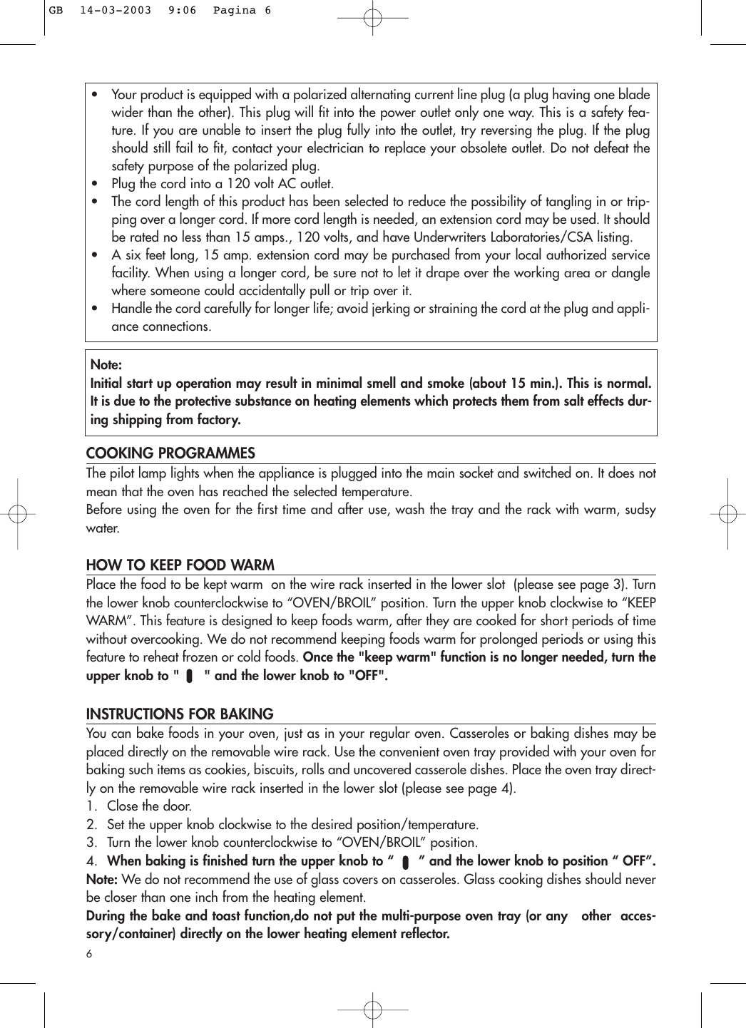 Page 6 of 10 - Delonghi Delonghi-Toaster-Oven-Broiler-Users-Manual- GB Delonghi-toaster-oven-broiler-users-manual