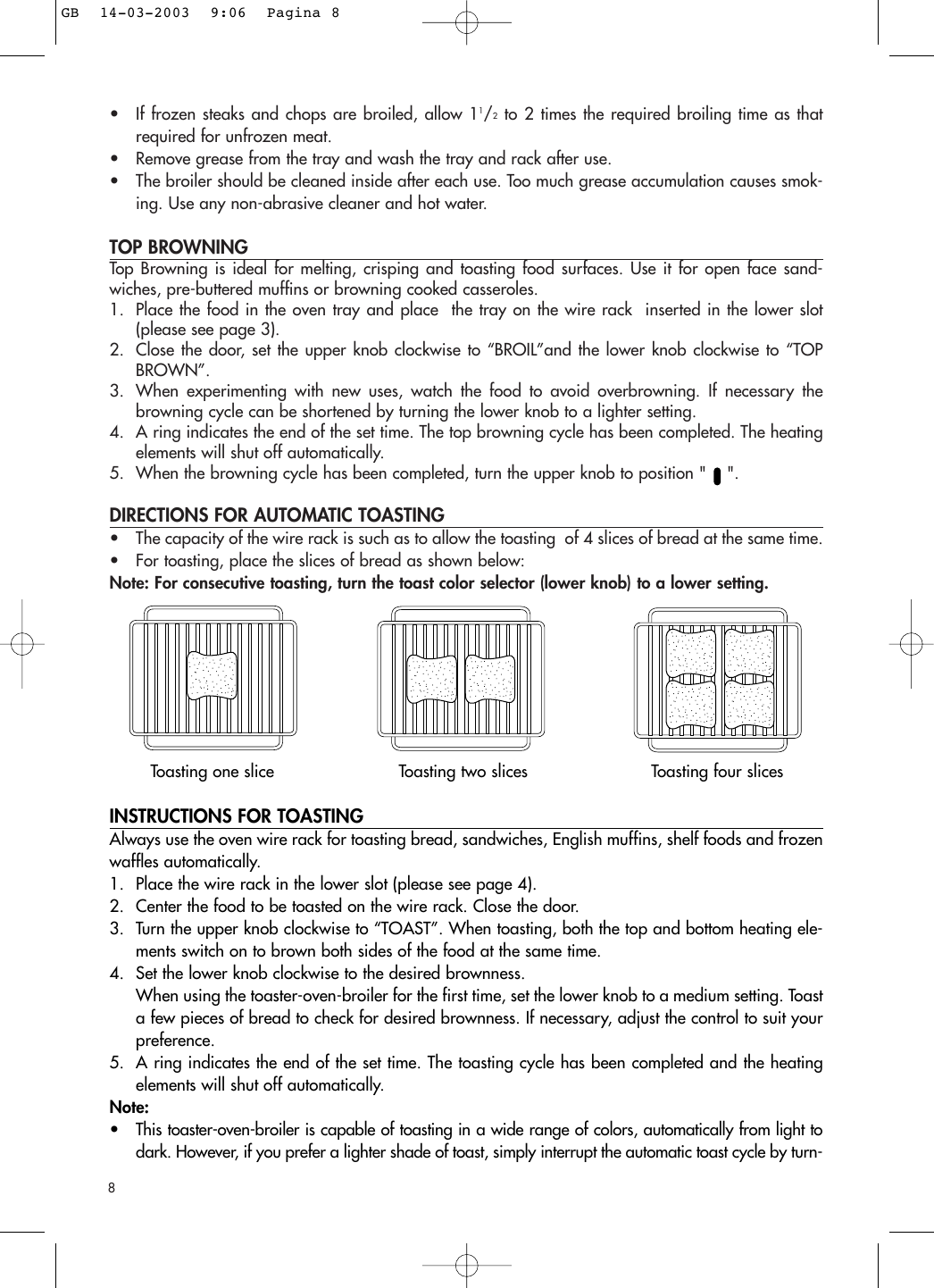 Page 8 of 10 - Delonghi Delonghi-Toaster-Oven-Broiler-Users-Manual- GB Delonghi-toaster-oven-broiler-users-manual