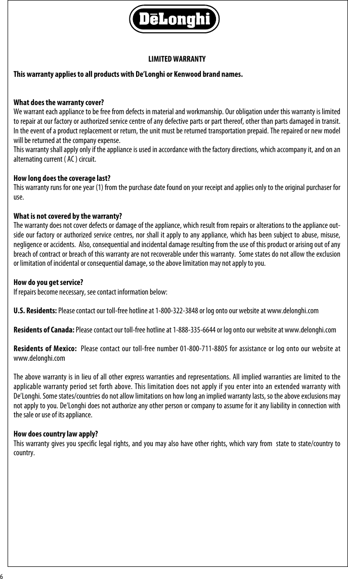 Page 6 of 6 - Delonghi Delonghi-Trd0715T-Instruction-Manual- EN-5711010271  Delonghi-trd0715t-instruction-manual