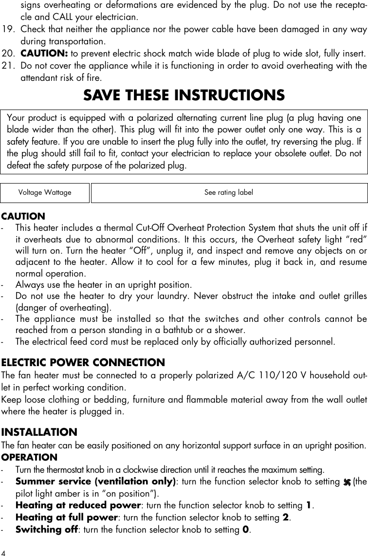 Page 4 of 6 - Delonghi Delonghi-Utility-Heater-Users-Manual- GB  Delonghi-utility-heater-users-manual