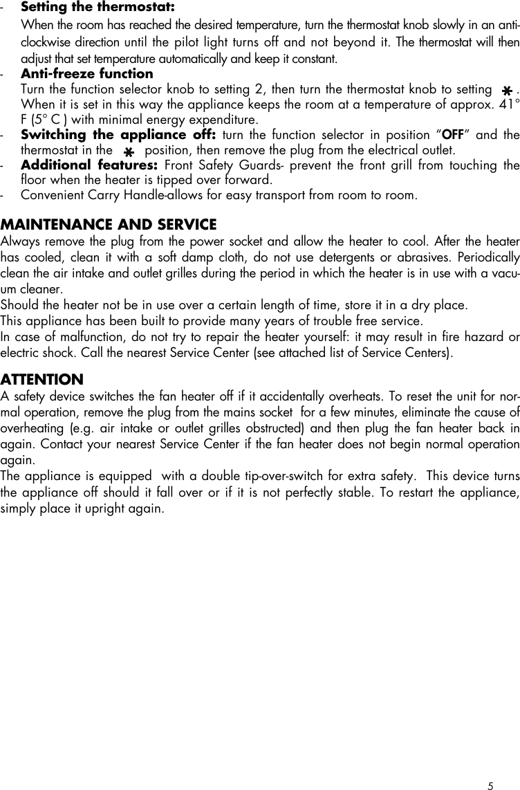 Page 5 of 6 - Delonghi Delonghi-Utility-Heater-Users-Manual- GB  Delonghi-utility-heater-users-manual