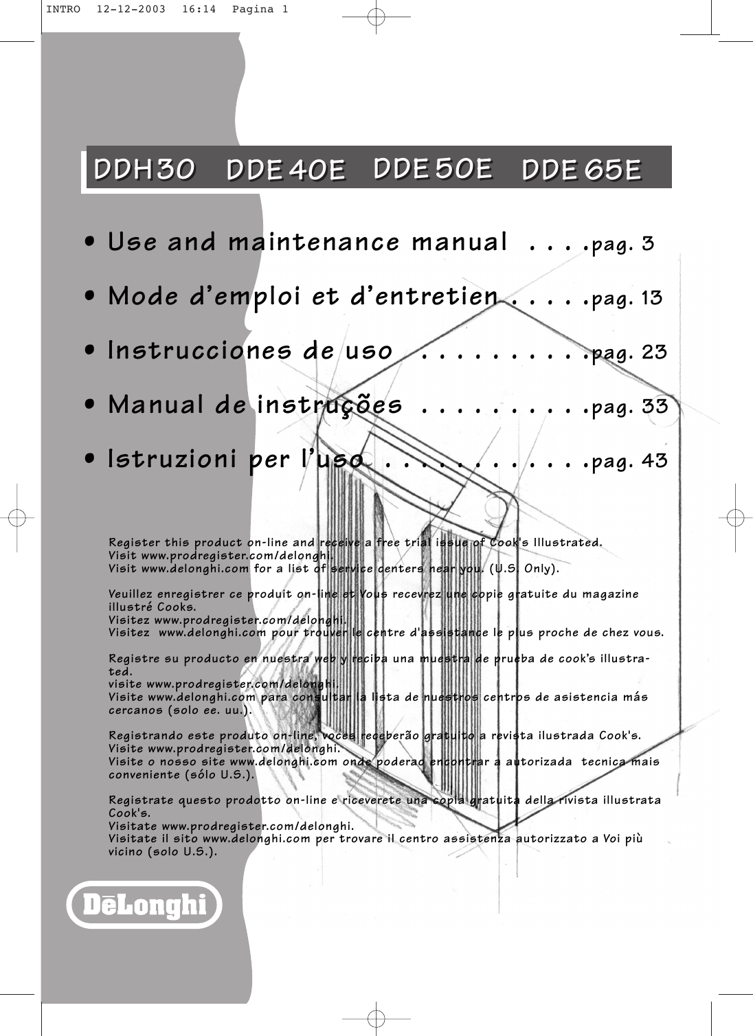 Delonghi Washer Dde 40E Users Manual INTRO