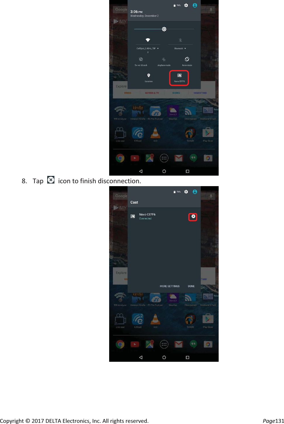 Copyright © 2017 DELTA Electronics, Inc. All rights reserved. Page131 8. Tap icon to finish disconnection.