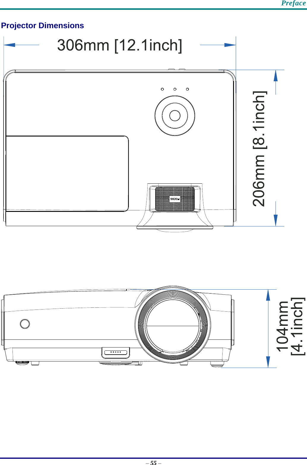    Preface Projector Dimensions    – 55 – 