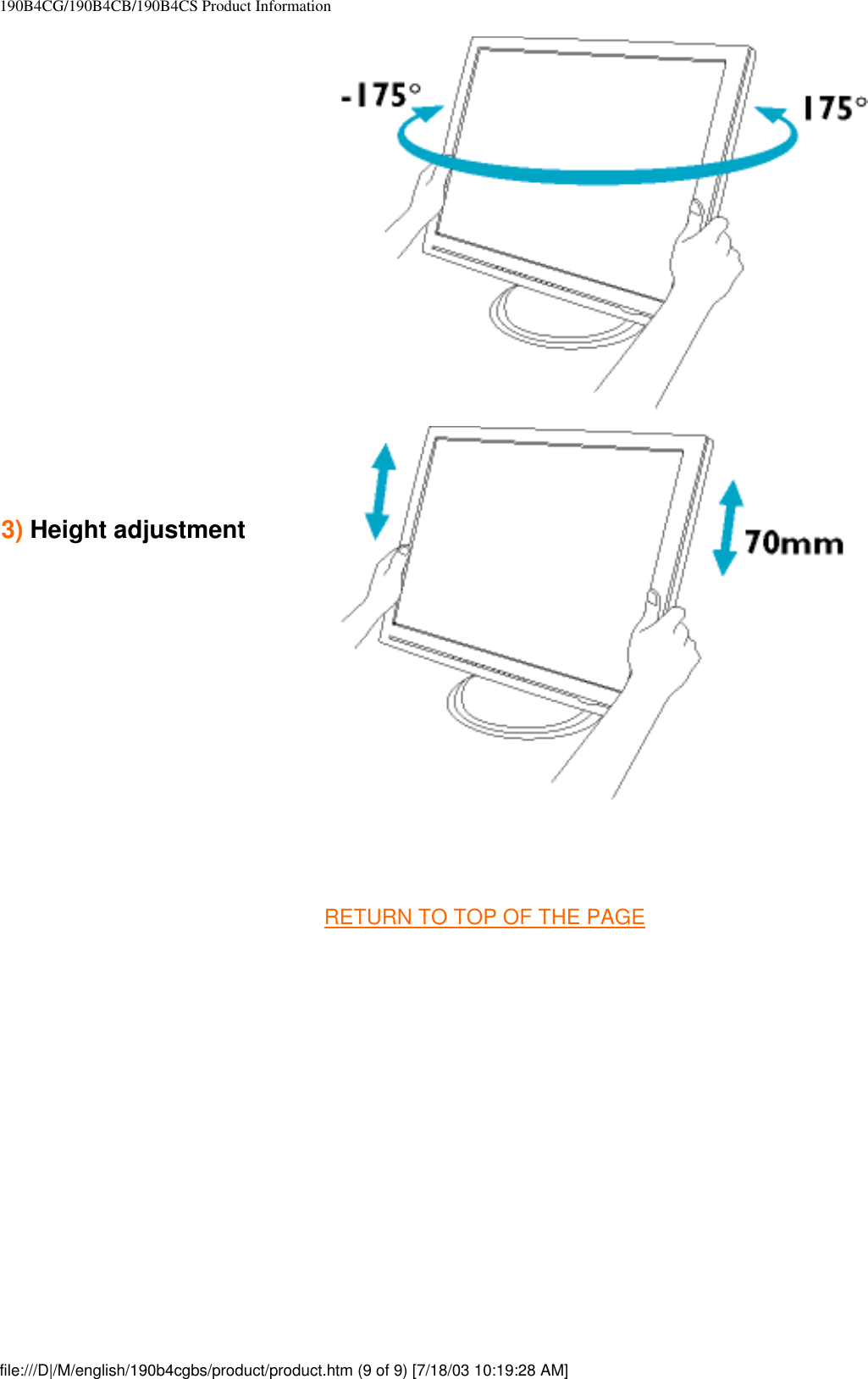 190B4CG/190B4CB/190B4CS Product Information3) Height adjustment   RETURN TO TOP OF THE PAGEfile:///D|/M/english/190b4cgbs/product/product.htm (9 of 9) [7/18/03 10:19:28 AM]