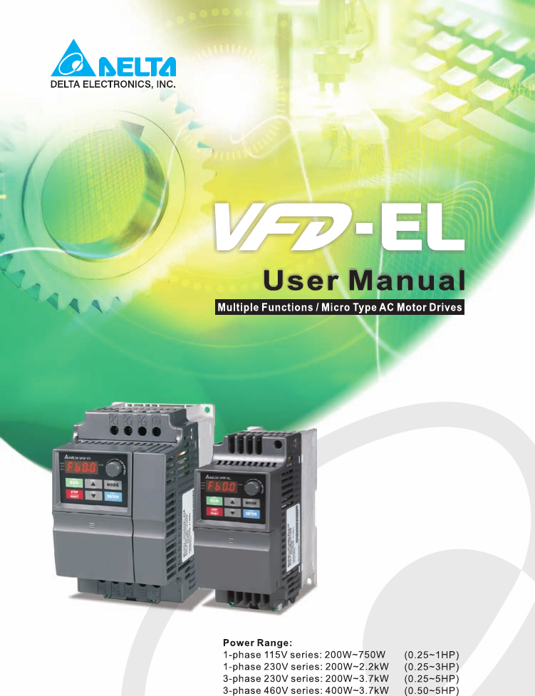 VFD015EL43A Delta VFD-EL Inverter AC Motor Drive New 1 PCS 