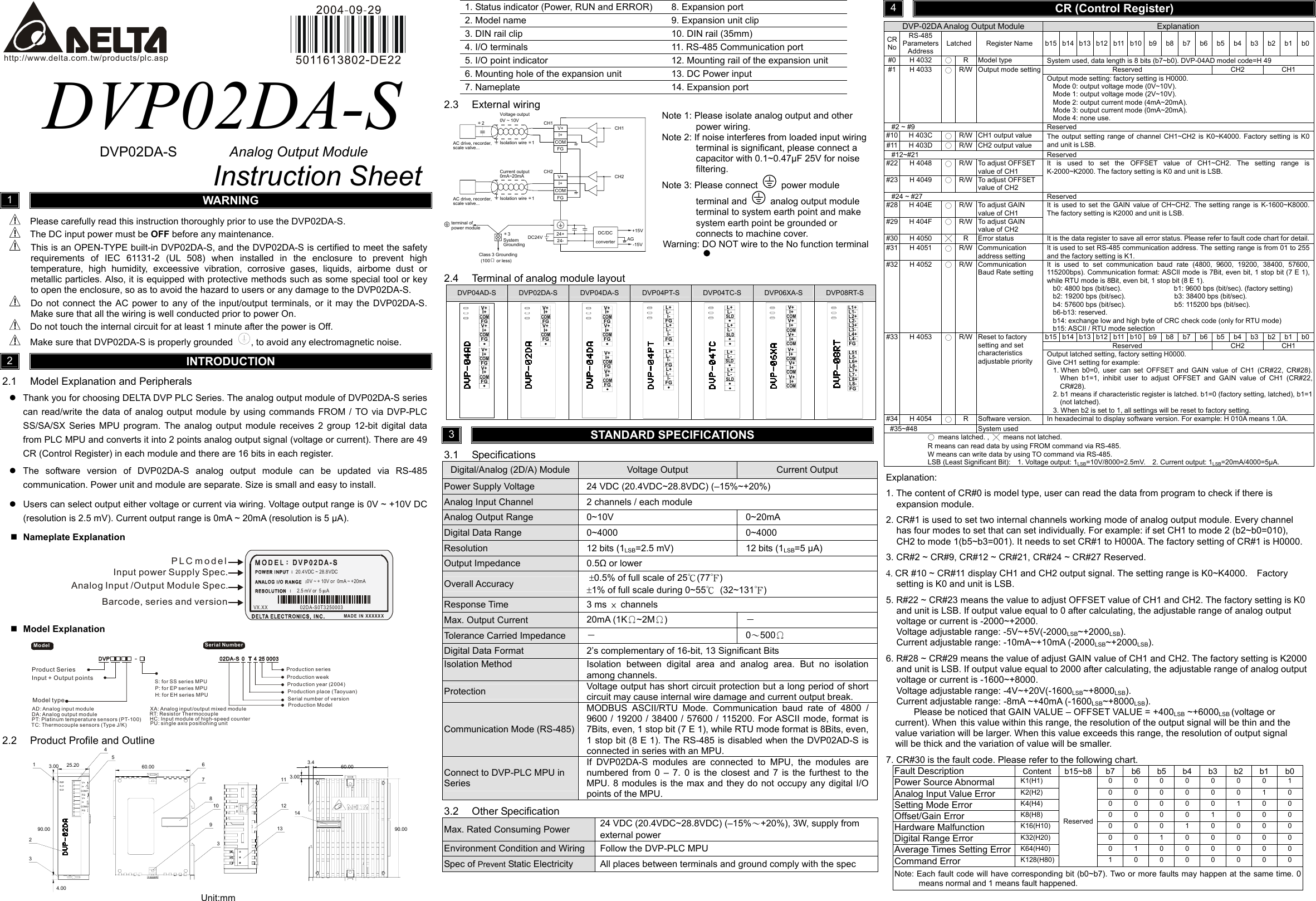 Page 1 of 2 - Delta-Electronics Delta-Electronics-Analog-Output-Module-Dvp02Da-S-Users-Manual 5011613802-02DA-S