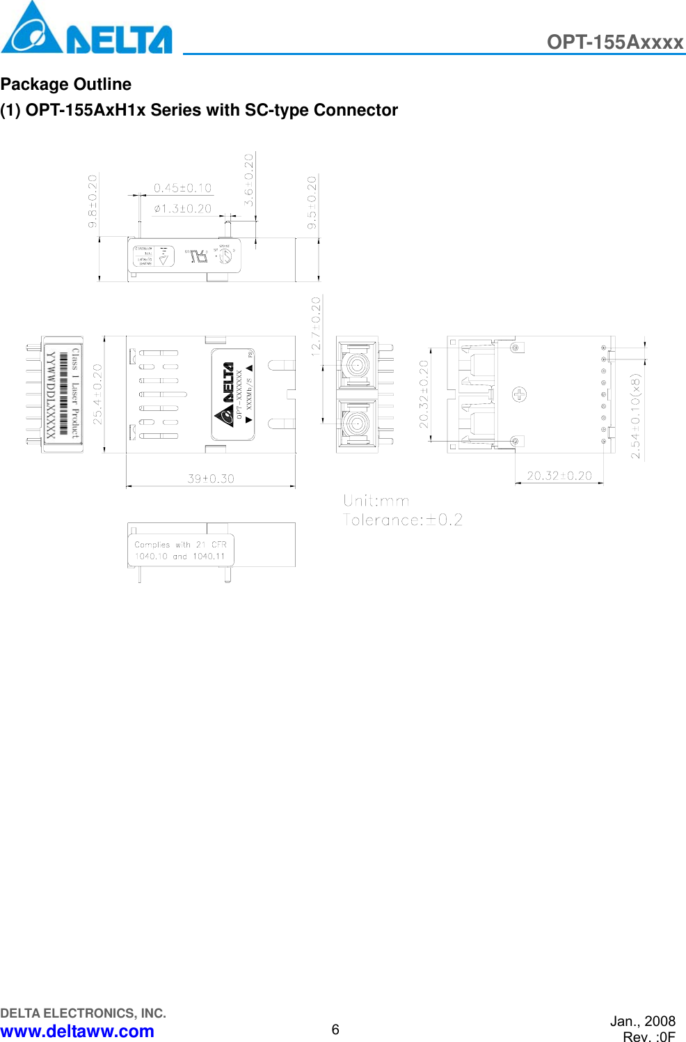 Page 6 of 9 - Delta-Electronics Delta-Electronics-Optical-Transceiver-Modules-Opt-155Axxxx-Users-Manual OPT-155A-0F