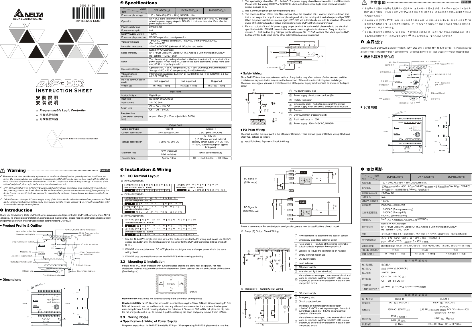 Delta Electronics Programmable Logic Controller Dvp Ec3 Users Manual