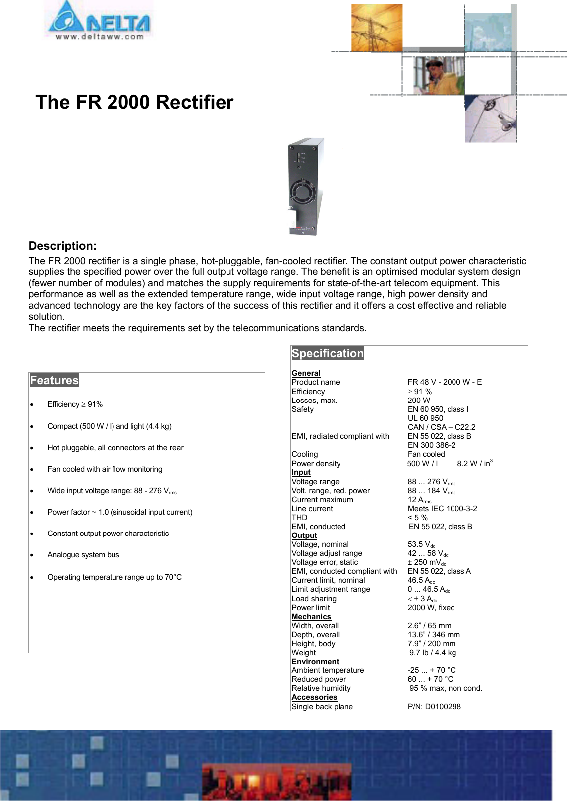 Page 1 of 1 - Delta-Electronics Delta-Electronics-Rectifier-Fr-2000-Users-Manual FR2000 Rectifier