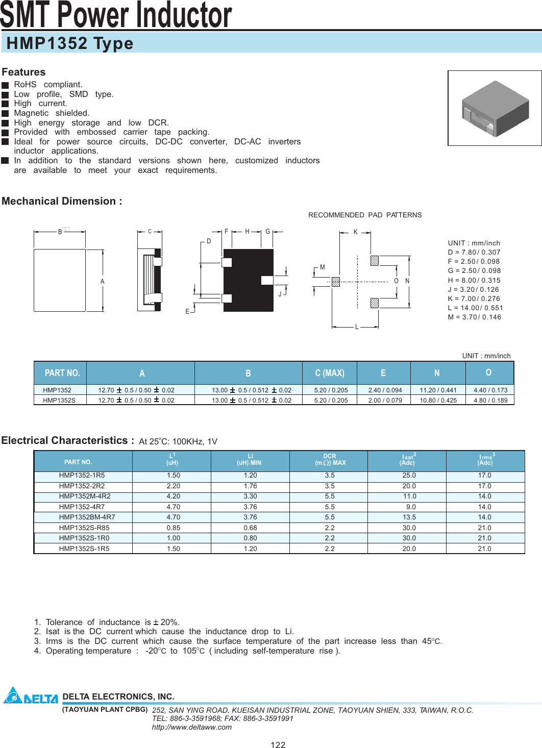 Page 1 of 1 - Delta-Electronics Delta-Electronics-Smt-Power-Inductor-Hmp1352-Users-Manual- 9 SMT INDUCTOR(103-122)  Delta-electronics-smt-power-inductor-hmp1352-users-manual