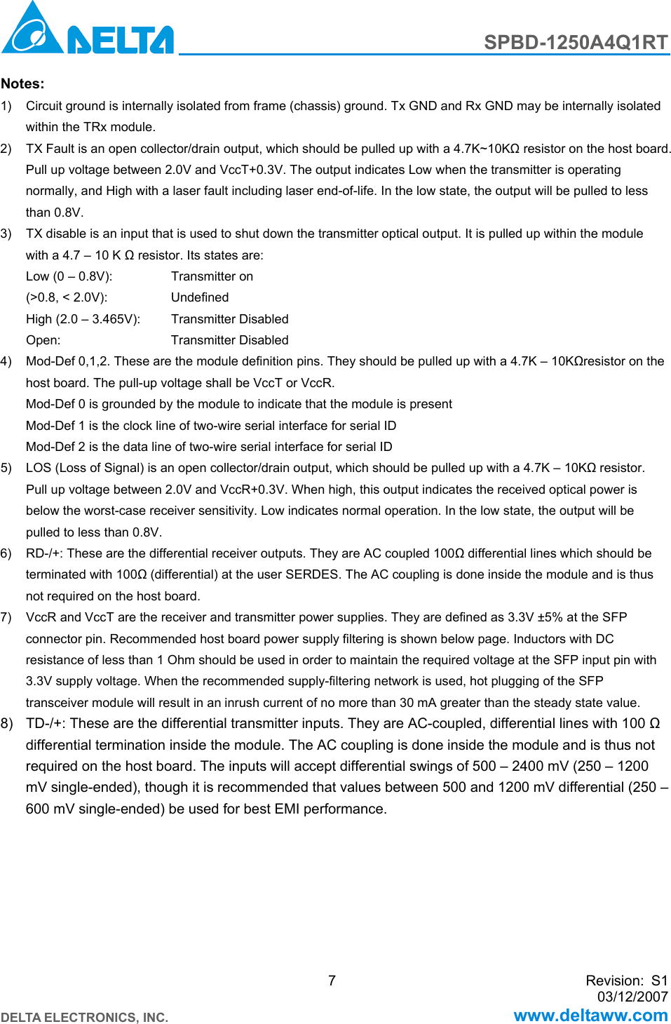 Page 7 of 10 - Delta-Electronics Delta-Electronics-Spbd-1250A4Q1Rt-Users-Manual SPBD-1250A4Q1RT_S1