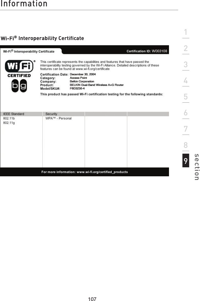 Information107section123456789Wi-Fi® Interoperability Certificate