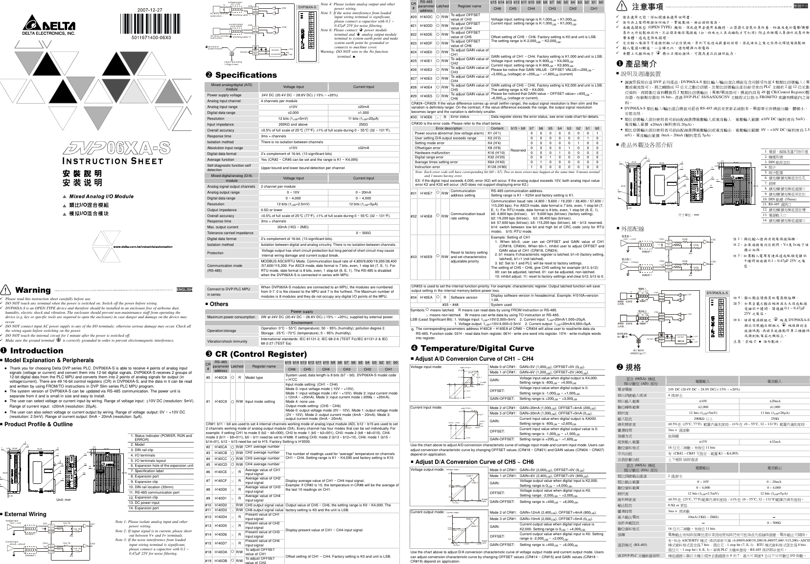 Page 1 of 2 - Delta Delta-Analog-Input-Output-Mixed-Module-Dvp06Xa-S-Users-Manual- 5011671400-06X0  Delta-analog-input-output-mixed-module-dvp06xa-s-users-manual