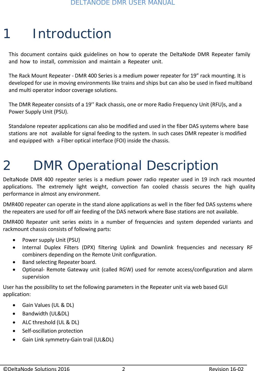 Page 3 of Deltanode Solutions DMR001 DMR400 Series Repeater Unit User Manual 