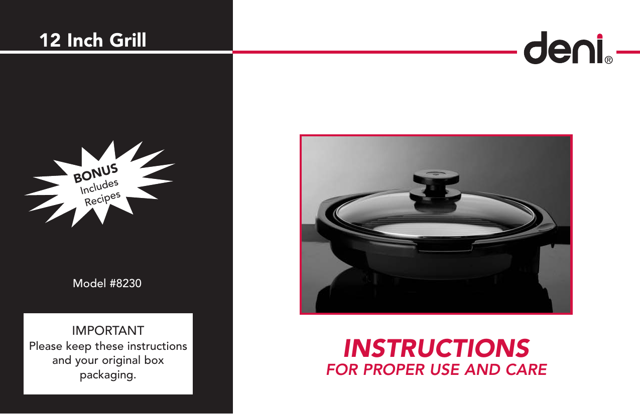 Page 1 of 12 - Deni Deni-12-Inch-Grill-3200-Users-Manual-  Deni-12-inch-grill-3200-users-manual