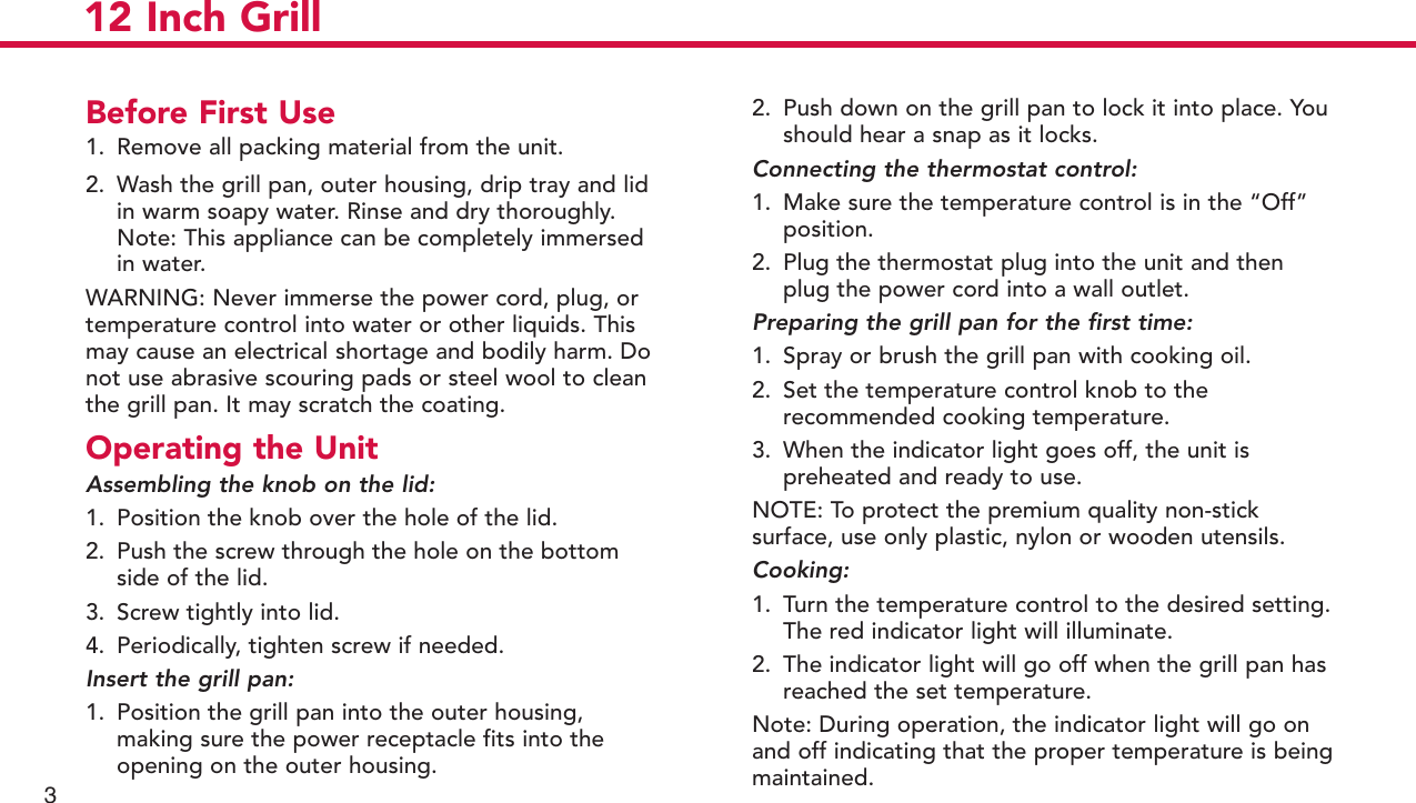 Page 4 of 12 - Deni Deni-12-Inch-Grill-3200-Users-Manual-  Deni-12-inch-grill-3200-users-manual
