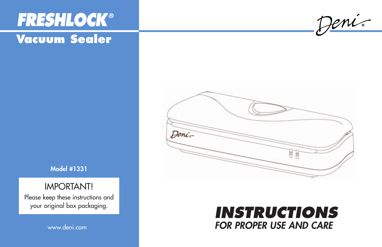 Page 1 of 8 - Deni Deni-Freshlock-Vacuum-Sealer-1331-Users-Manual-  Deni-freshlock-vacuum-sealer-1331-users-manual