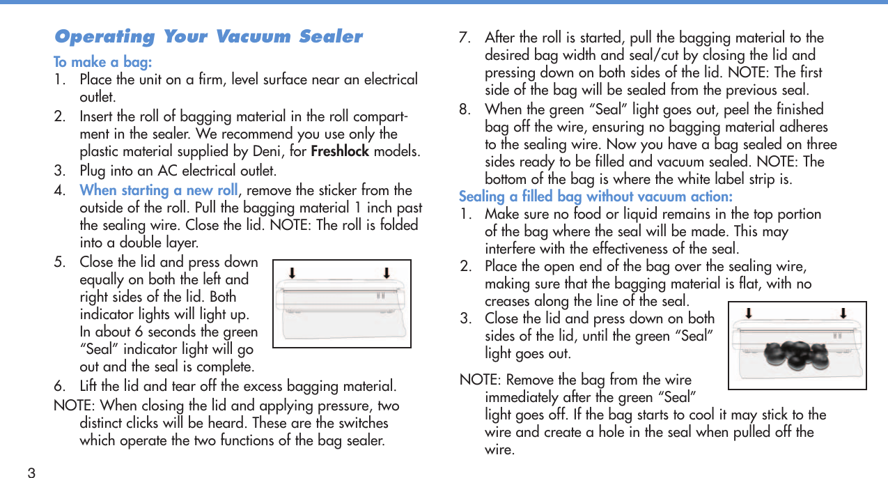 Page 4 of 8 - Deni Deni-Freshlock-Vacuum-Sealer-1331-Users-Manual-  Deni-freshlock-vacuum-sealer-1331-users-manual