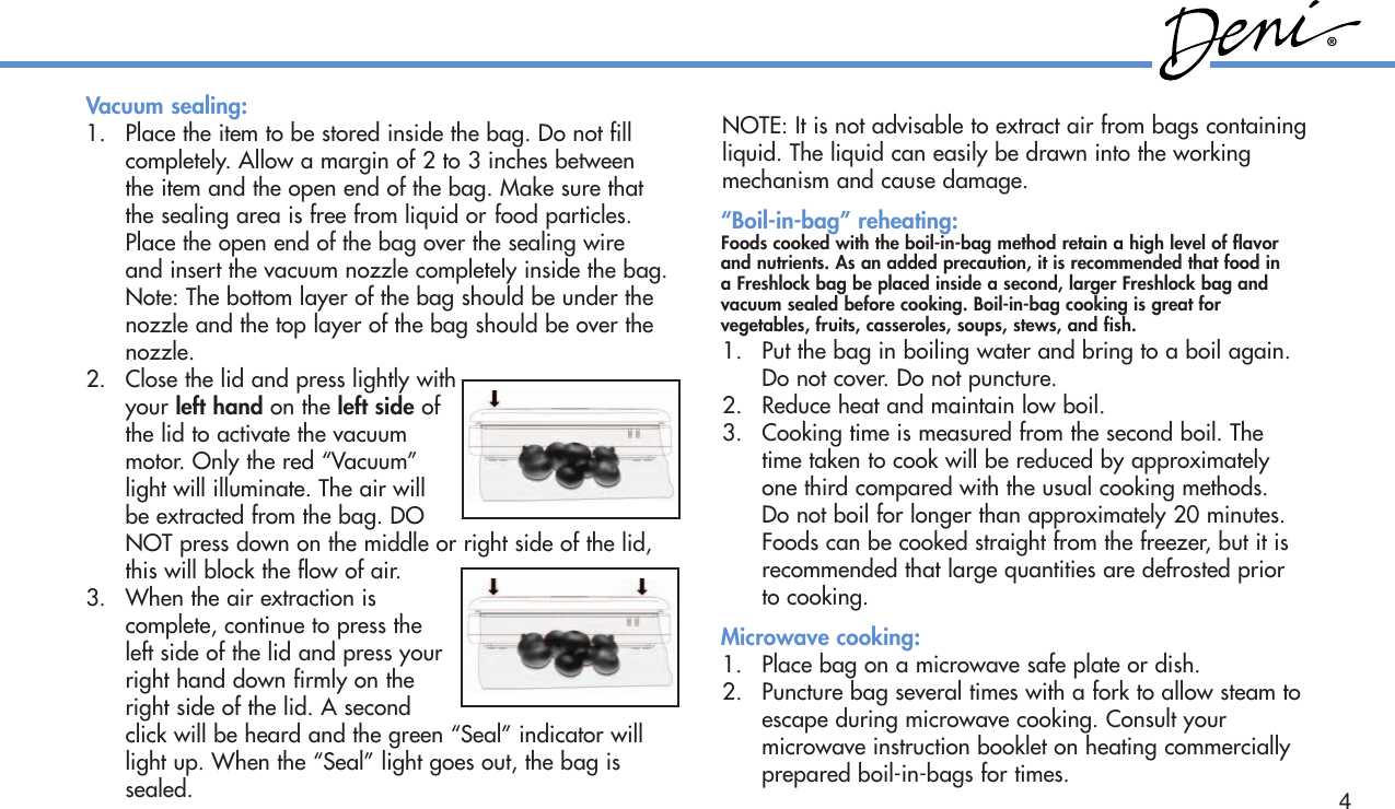 Page 5 of 8 - Deni Deni-Freshlock-Vacuum-Sealer-1331-Users-Manual-  Deni-freshlock-vacuum-sealer-1331-users-manual