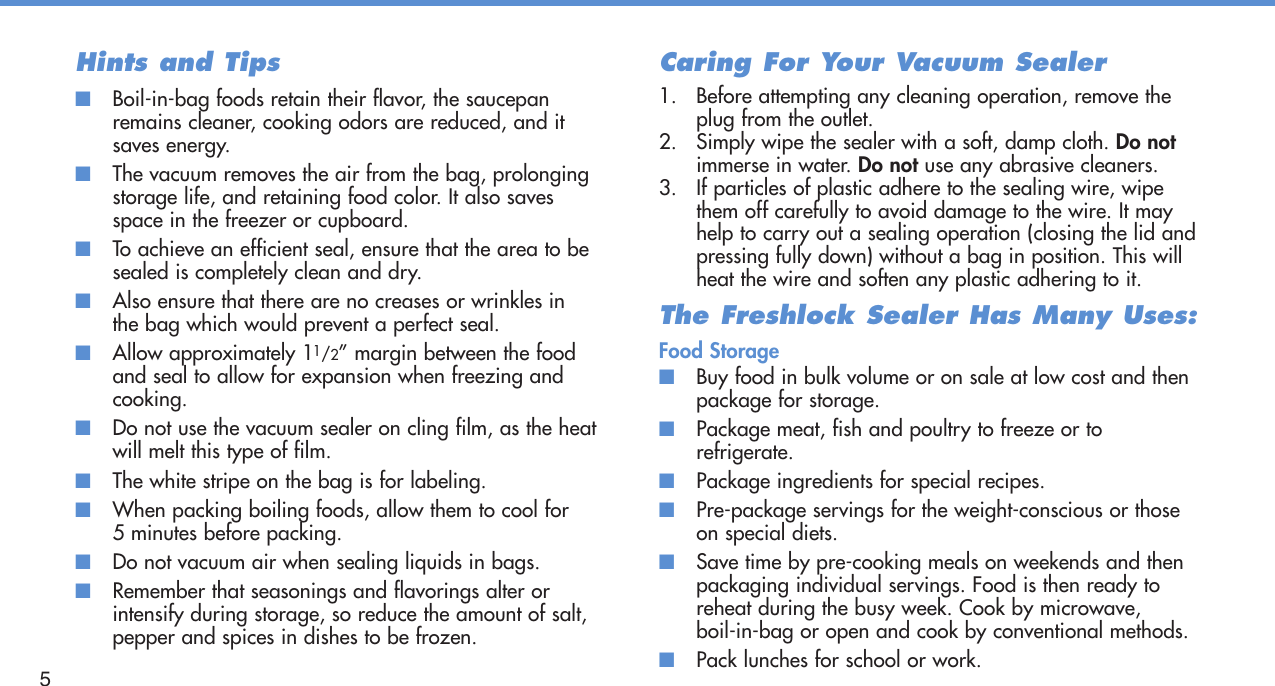 Page 6 of 8 - Deni Deni-Freshlock-Vacuum-Sealer-1331-Users-Manual-  Deni-freshlock-vacuum-sealer-1331-users-manual
